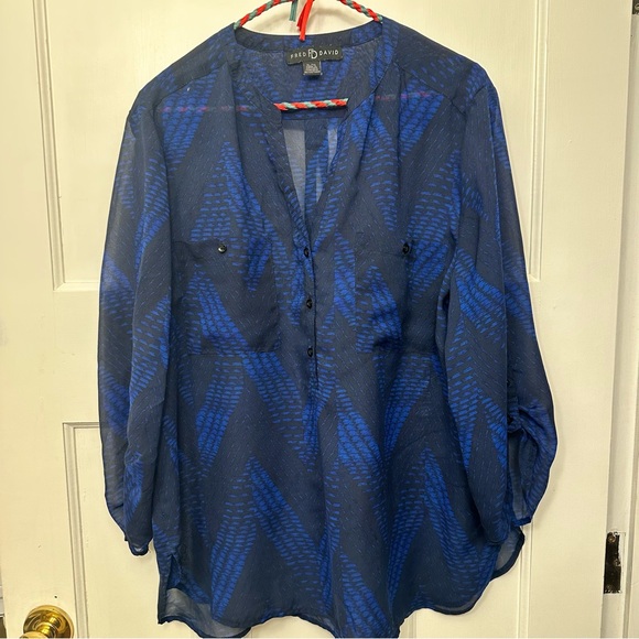 Fred David Tops - ⭐️ Fred David XL Navy and Royal Blue  Sheer Blouse
